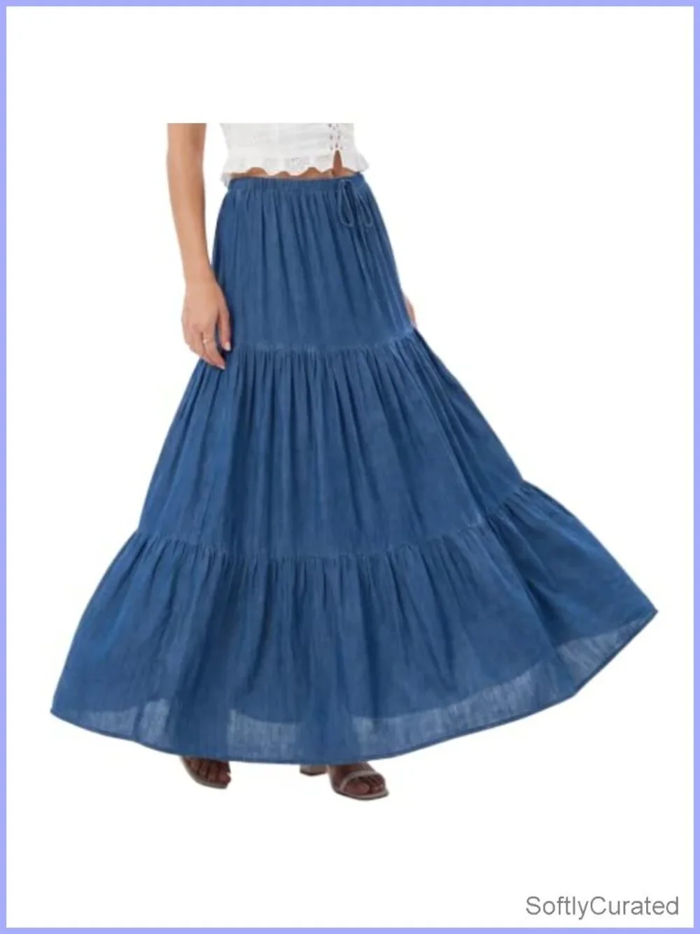 Women's Tiered Ruffled Flowy Maxi Skirt Drawstring Waist Summer Beach Casual